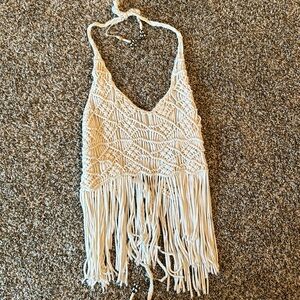 House of Harlow Boho Hippie Crochet Fringe Festival Top Size Medium